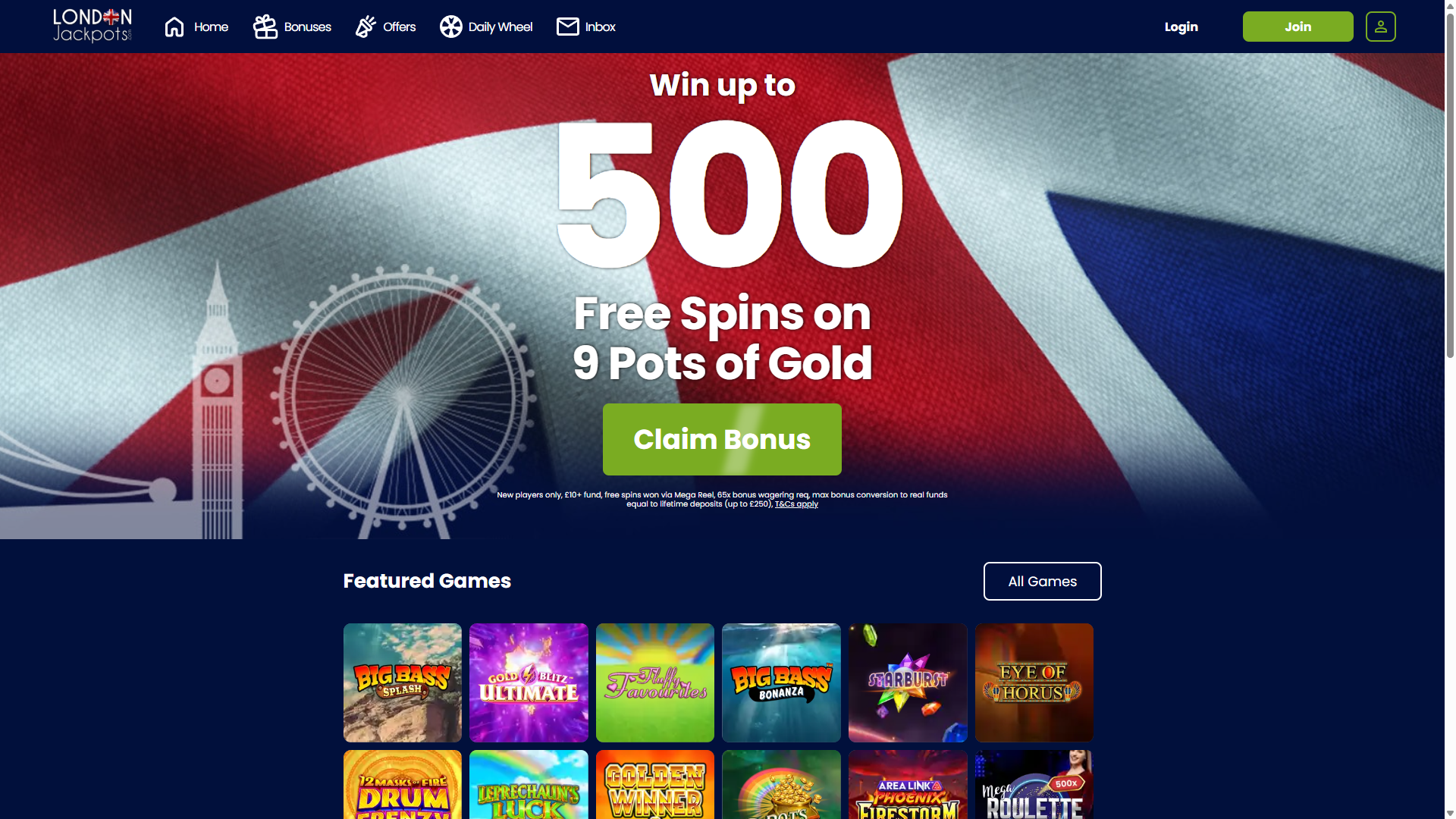 500 Free Spins to Win Big at London Jackpots Casino