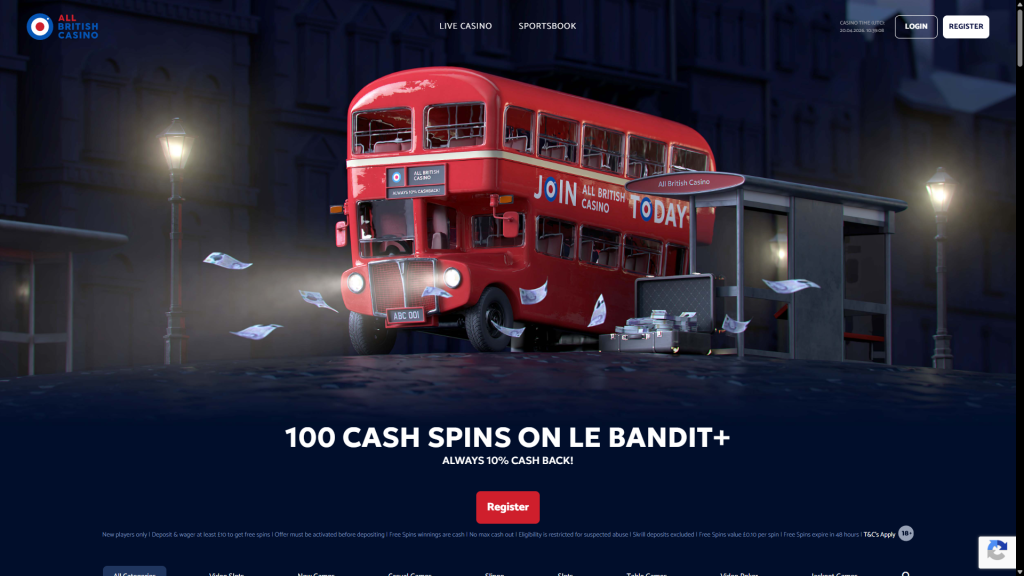All British Casino Review 100 free spins screenshot