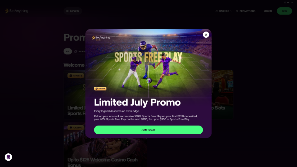 BetAnything July Welcome Bonus screenshot