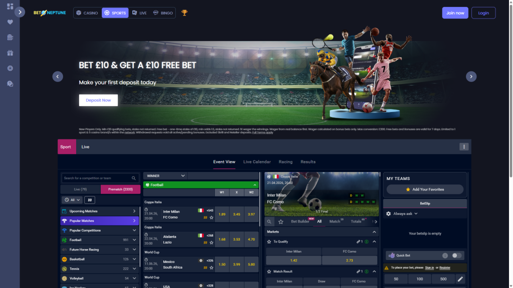 BetNeptune sports page screenshot

