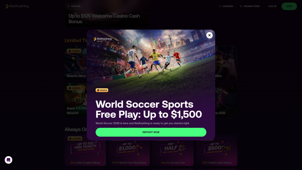 BetAnything World Cup Betting offer screenshot