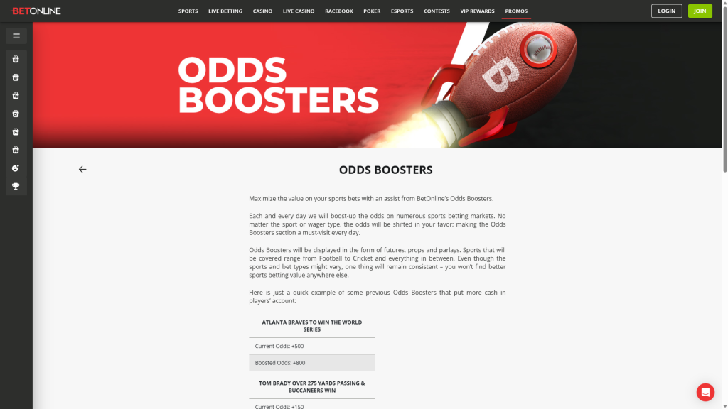 BetOnline’s Odds Boosters