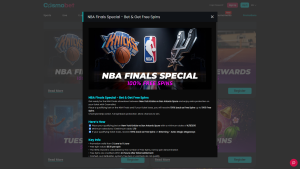 CosmoBet NBA Finals Promotion: Get Up to 1,000 Free Spins if Your Bet Loses